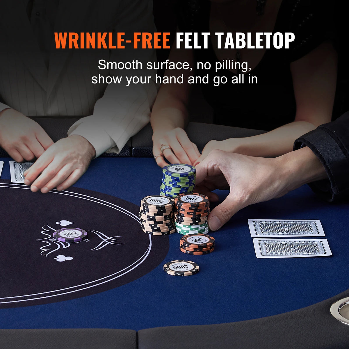 SucceBuy 8 Player Foldable Poker Table Blackjack Texas Holdem with Padded Rails and Stainless Steel Cup Holders Blue