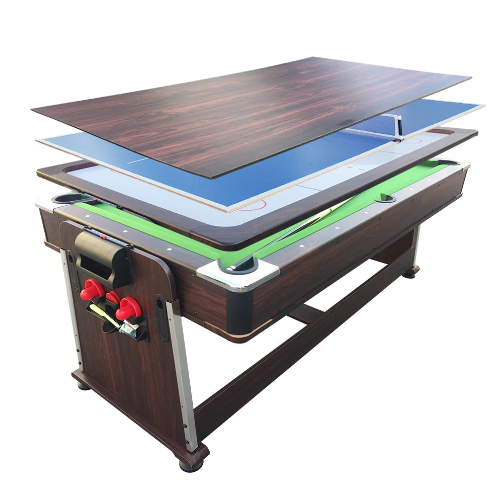 Custom 7ft 4-in-1 Multi-Function Game Table with Pong Air Hockey Pool and Dining Commercial Grade Space Saving Versatile