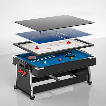 7FT New Fashion 4 in 1 Rotating Multi Game Table Set  with Billiard Table/ Air Hockey/Tennis/Dinning Table