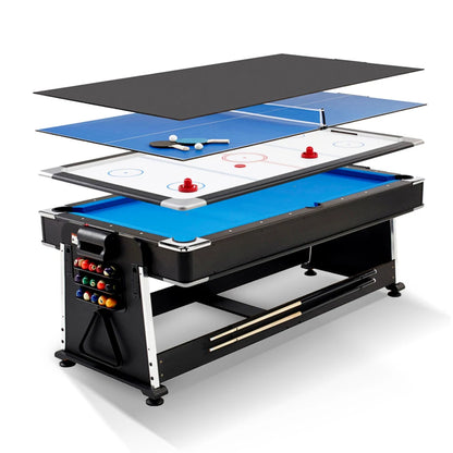 Custom 7ft 4-in-1 Multi-Function Game Table with Pong Air Hockey Pool and Dining Commercial Grade Space Saving Versatile