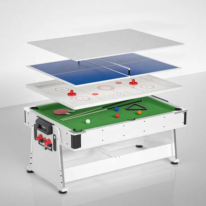 7FT New Fashion 4 in 1 Rotating Multi Game Table Set  with Billiard Table/ Air Hockey/Tennis/Dinning Table