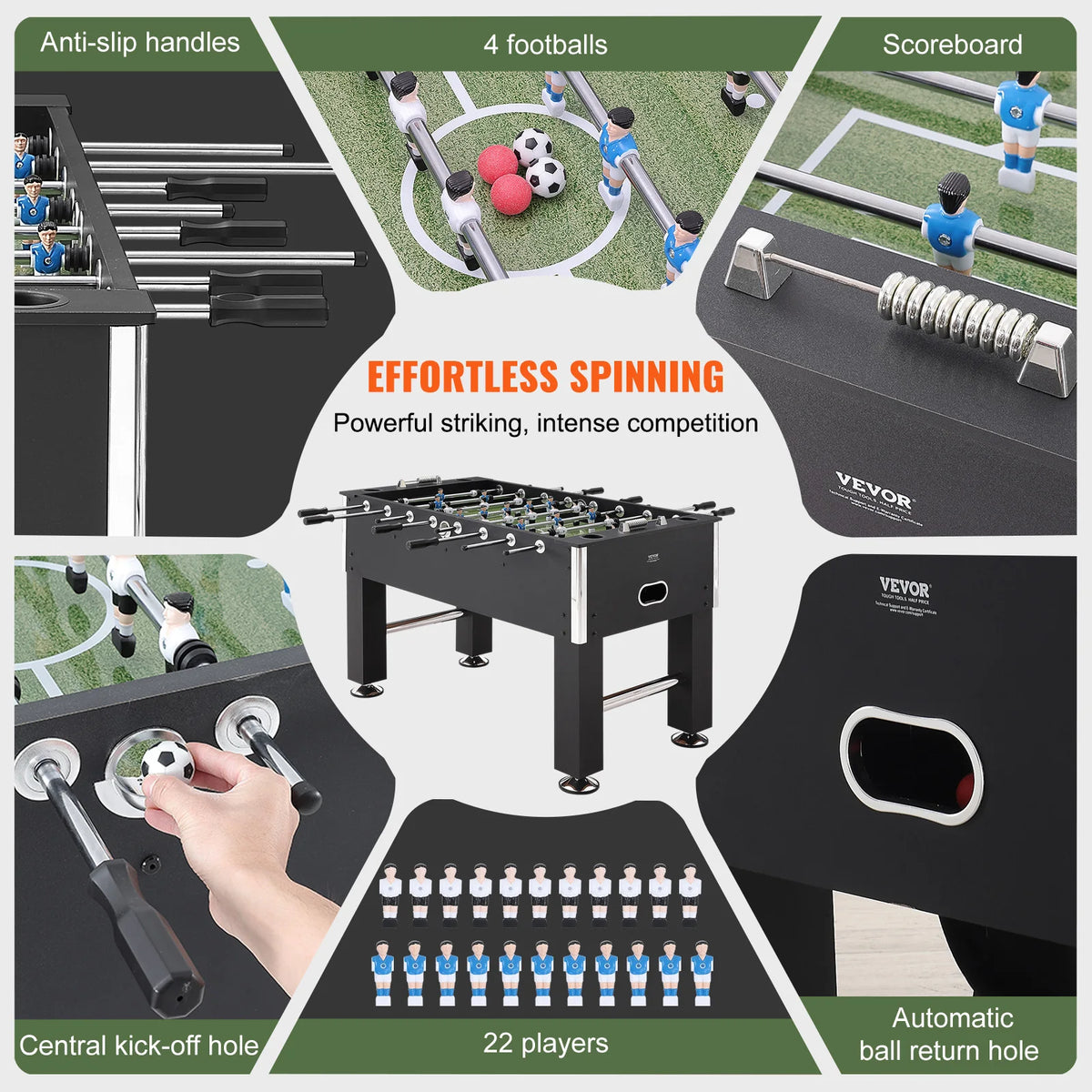 SucceBuy Foosball Table Game 55in Soccer Tabletop Standard Size Tabletops for Home Family Game Room Soccer w/Foosball Table Set