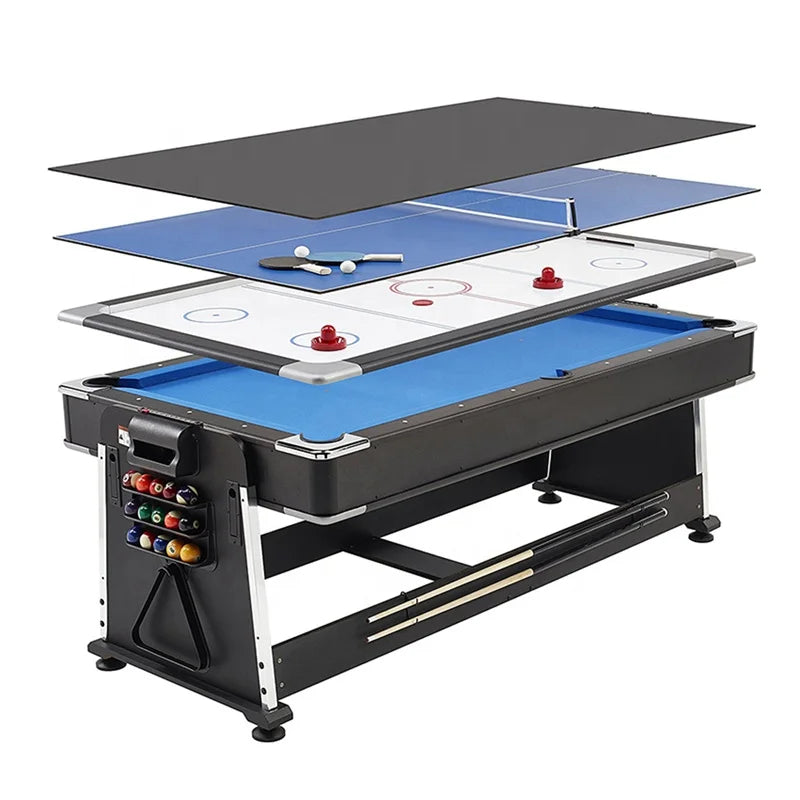 7FT New Fashion 4 in 1 Rotating Multi Game Table Set  with Billiard Table/ Air Hockey/Tennis/Dinning Table