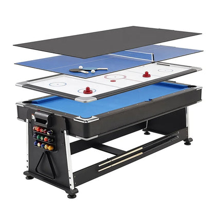 7FT New Fashion 4 in 1 Rotating Multi Game Table Set  with Billiard Table/ Air Hockey/Tennis/Dinning Table